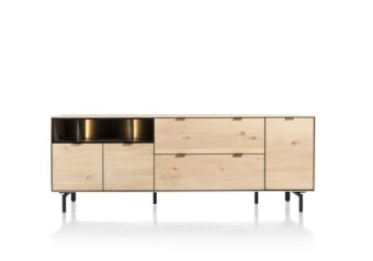 Xooon ELEMENTS dressoir 210 cm - 3-deuren + 2-laden + 3 niches + led  incl. metalen poten, naturel