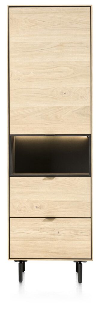 Xooon ELEMENTS bergkast smal - 60 cm. - 1-deur + 2-laden + 1-niche + led incl. metalen poten naturel