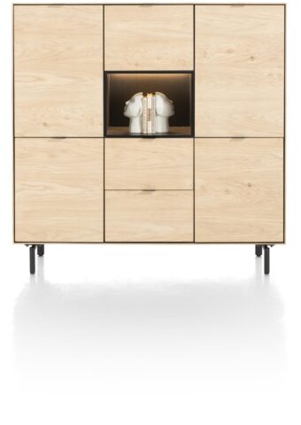 Xooon ELEMENTS dressette 150 cm - 5-deuren + 2-laden + 1-niche + led incl. metalen poten, naturel