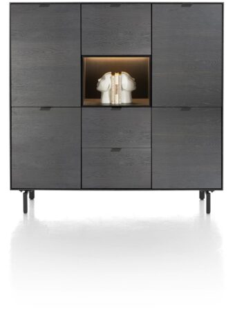 Xooon ELEMENTS dressette 150 cm - 5-deuren + 2-laden + 1-niche + led incl. metalen poten, onyx
