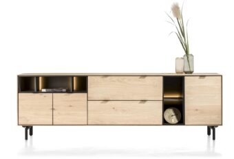 Xooon ELEMENTS dressoir 240 cm - 3-deuren + 2-laden + 5 niches + led  incl. metalen poten, naturel