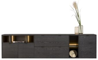 Xooon ELEMENTS dressoir 240 cm - 3-deuren + 2-laden + 5 niches + led, onyx