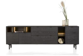 Xooon ELEMENTS dressoir 240 cm - 3-deuren + 2-laden + 5 niches + led  incl. metalen poten, onyx