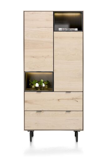 Xooon ELEMENTS bergkast 90 cm. - 2-deuren + 2-laden + 2-niches + led incl. metalen poten naturel