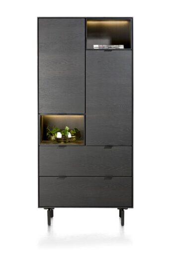 Xooon ELEMENTS bergkast 90 cm. - 2-deuren + 2-laden + 2-niches + led incl. metalen poten onyx