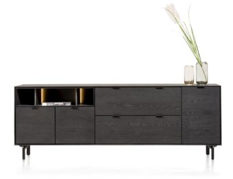 Xooon ELEMENTS dressoir 210 cm - 3-deuren + 2-laden + 3 niches + led  incl. metalen poten, onyx
