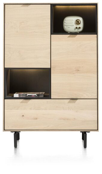 Xooon ELEMENTS highboard 90 cm. - 2-deuren + 1-lade + 2-niches + led incl. metalen poten naturel