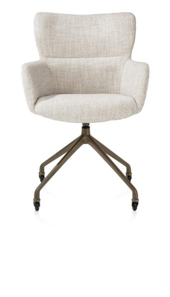 Xooon armstoel SAGE+ wielen - steelbrown – stof luton creme