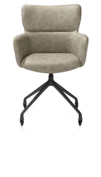 Xooon armstoel SAGE+ wielen - rough off black – stof oregon beige