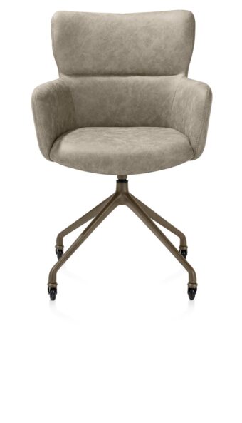 Xooon armstoel SAGE+ wielen - frame steelbrown – stof oregon beige