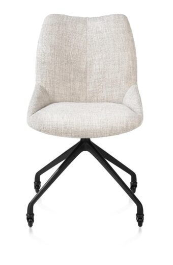 Xooon eetkamerstoel MATS - frame rough off black met wielen – stof luton creme