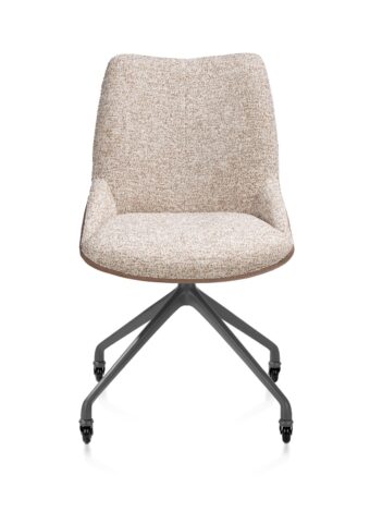 Xooon eetkamerstoel MATS - frame grafiet met wielen – stof pala cognac + luton koper