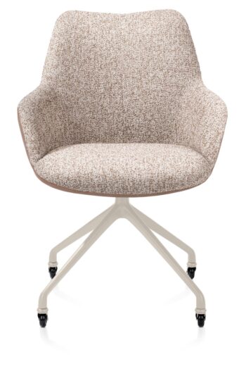 Xooon armstoel MATS - frame creme met wielen – combistof pala cognac+luton koper