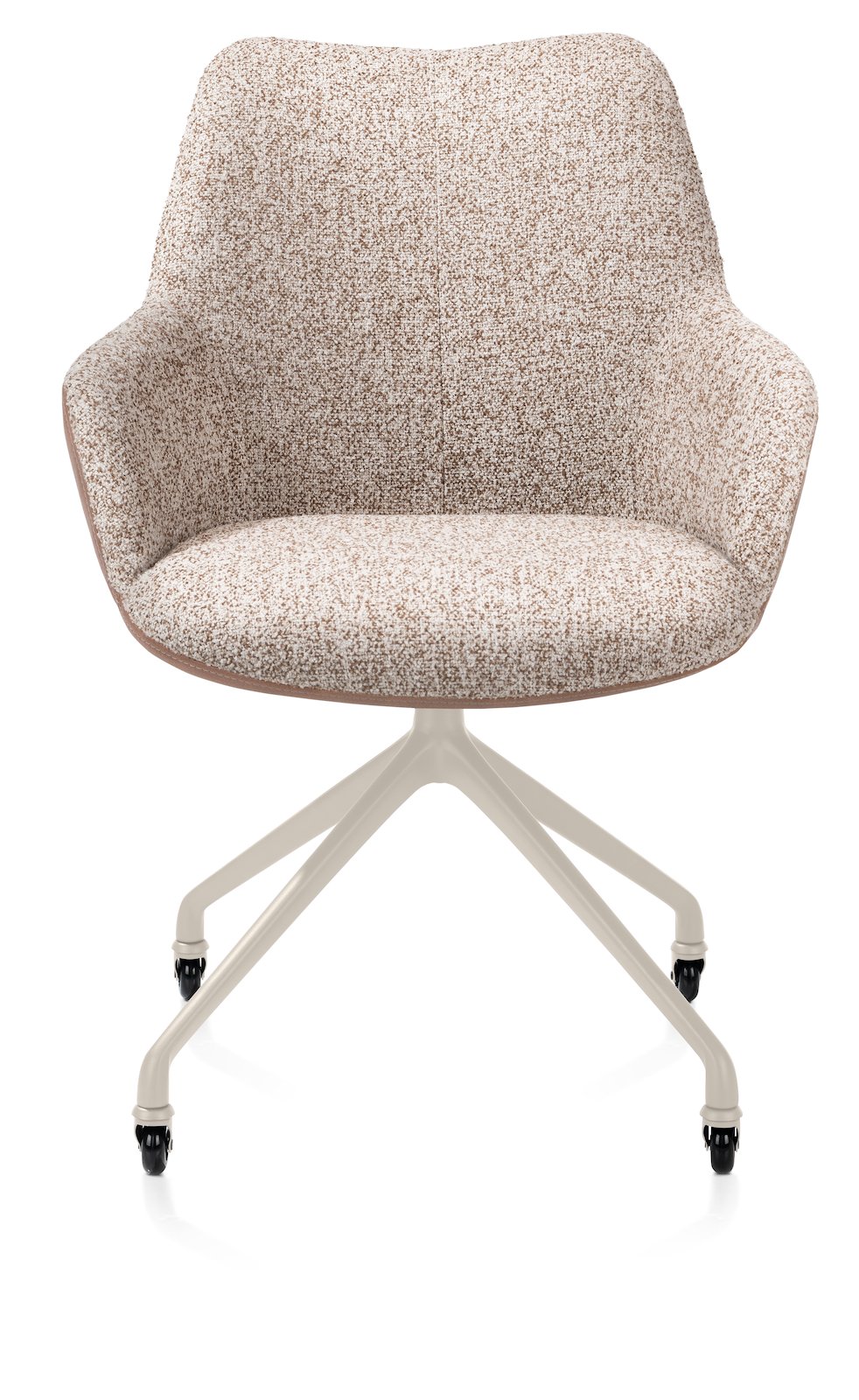 Xooon armstoel MATS – frame creme met wielen – combistof pala cognac+luton koper