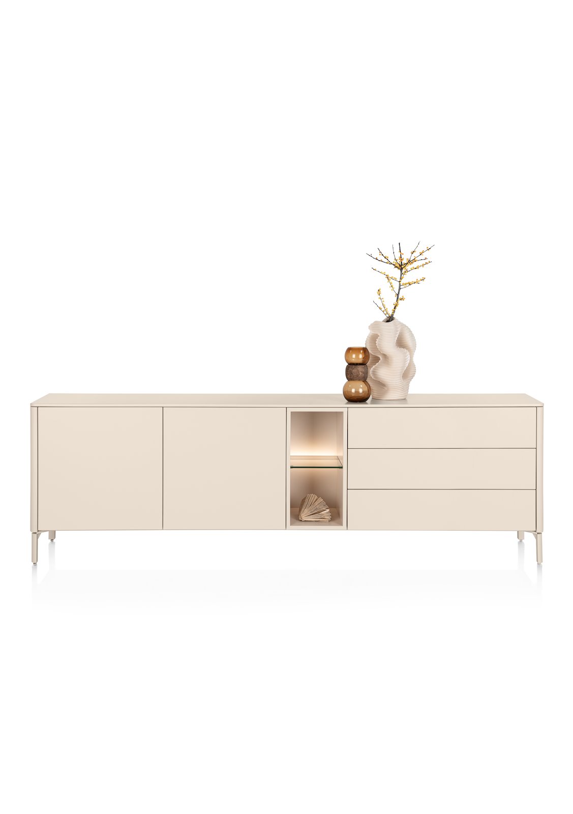 Xooon TRENTINO dressoir 240 cm – 2-deuren + 3-laden + 2 niches + led, creme