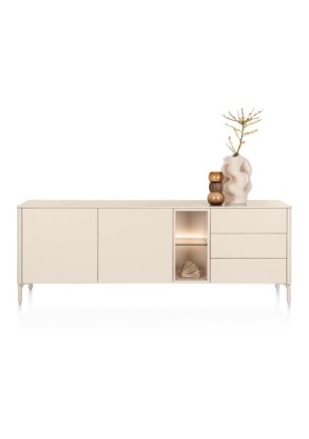 Xooon TRENTINO dressoir 210 cm - 2-deuren + 3-laden + 2 niches + led, creme