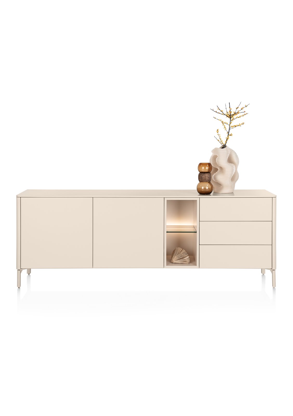 Xooon TRENTINO dressoir 210 cm – 2-deuren + 3-laden + 2 niches + led, creme