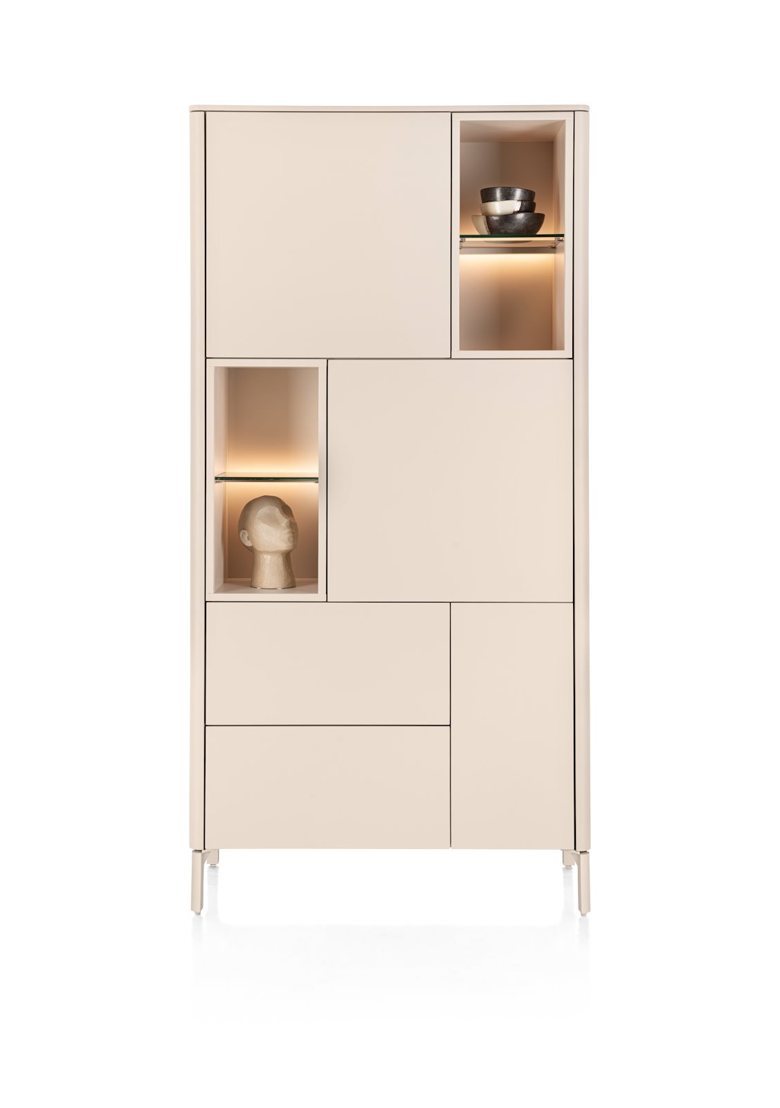 Xooon TRENTINO bergkast 95 cm – 3-deuren + 2-laden + 4 niches + led, creme