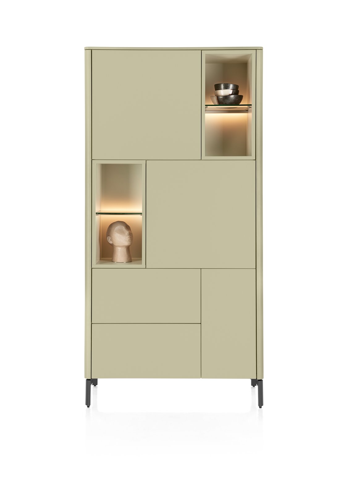 Xooon TRENTINO bergkast 95 cm – 3-deuren + 2-laden + 4 niches + led, olijf