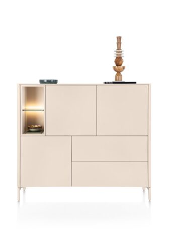 Xooon TRENTINO dressette 153 cm - 3-deuren + 2-laden + 2 niches + led, creme