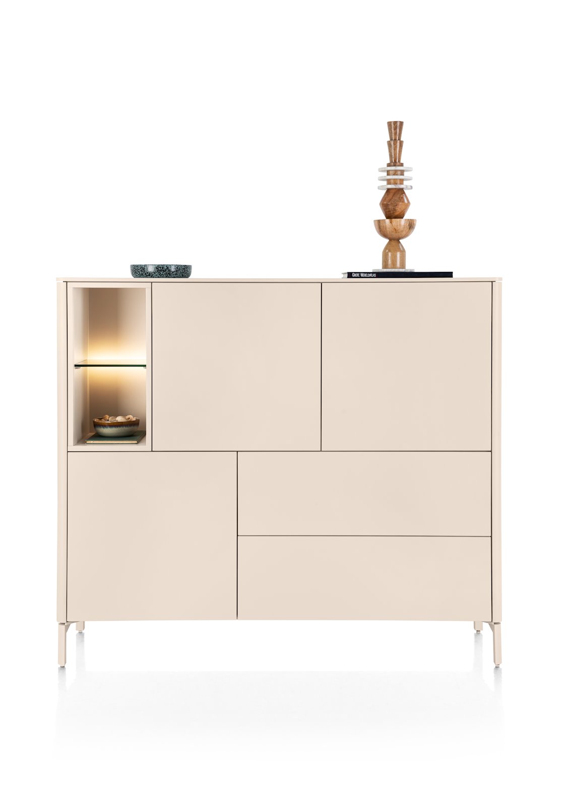 Xooon TRENTINO dressette 153 cm – 3-deuren + 2-laden + 2 niches + led, creme