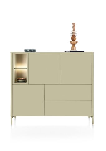 Xooon TRENTINO dressette 153 cm - 3-deuren + 2-laden + 2 niches + led, olijf