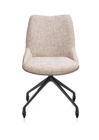 Xooon eetkamerstoel MATS - frame rough off black met wielen – stof pala cognac + luton koper