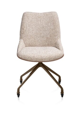 Xooon eetkamerstoel MATS - frame steelbrown met wielen – stof pala cognac + luton koper