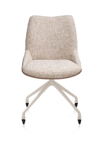 Xooon eetkamerstoel MATS - frame creme met wielen – stof pala cognac + luton koper